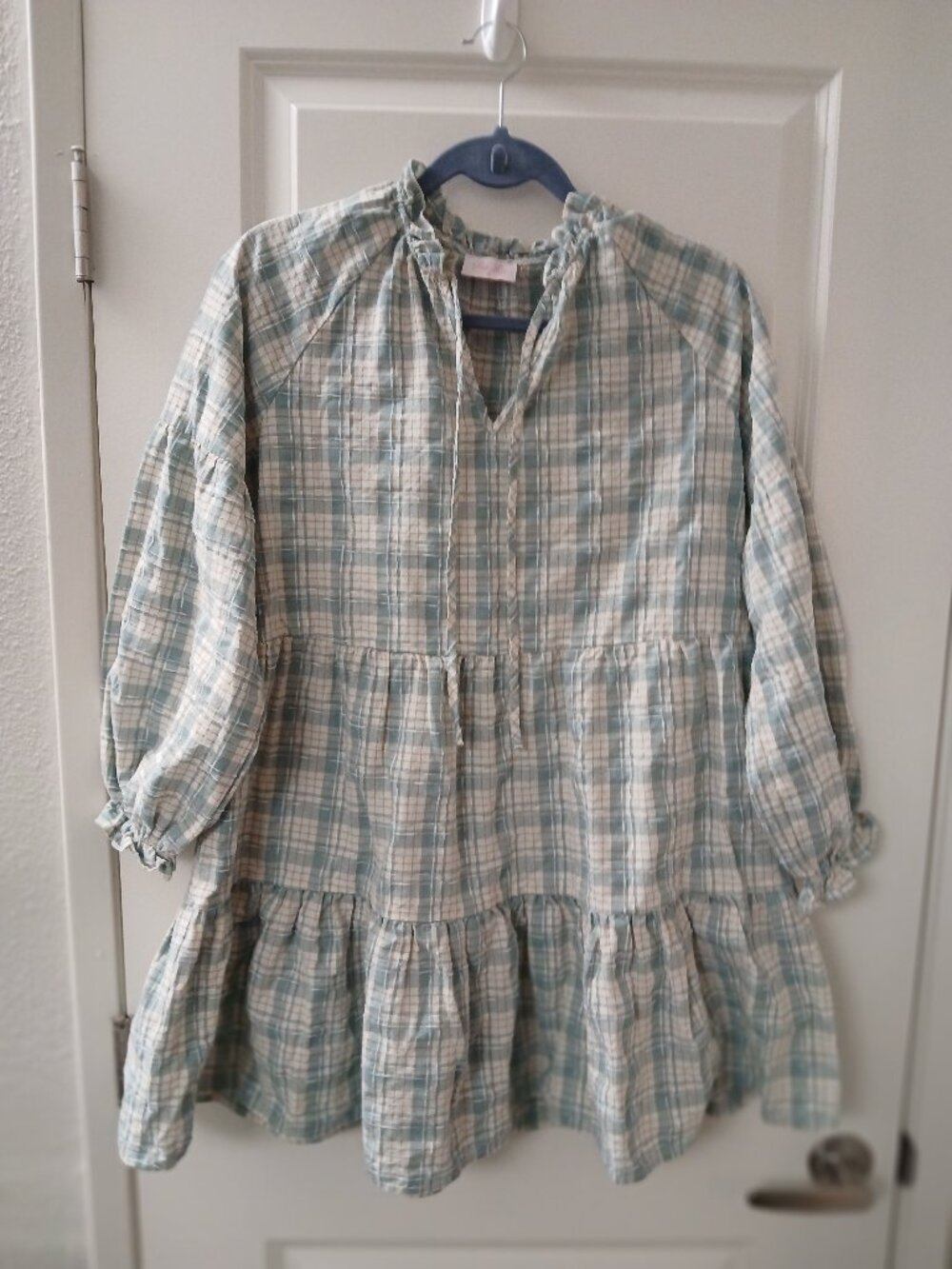 Pink Lily Women's Plaid Long Sleeve Tiered Shirt Dress